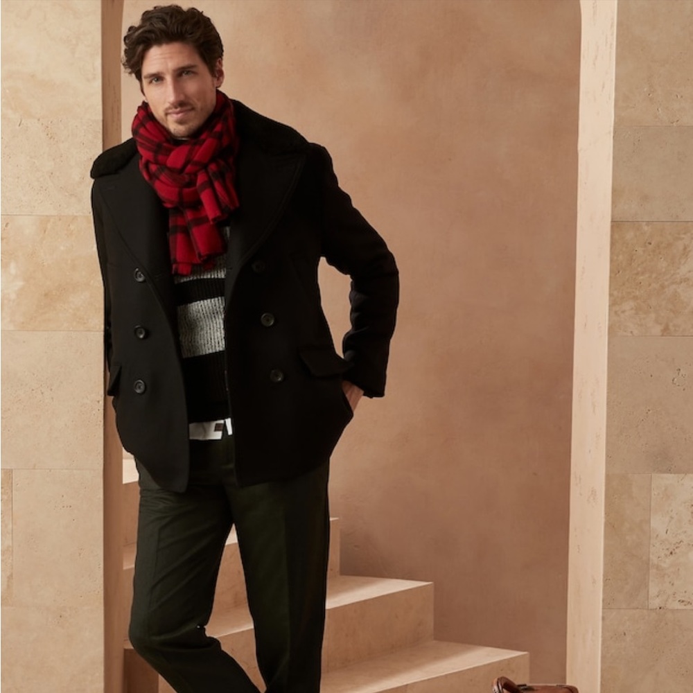 BANANA REPUBLIC ITALIAN MELTON PEACOAT WITH SHEARLING COLLAR MENS XL TOPCOAT